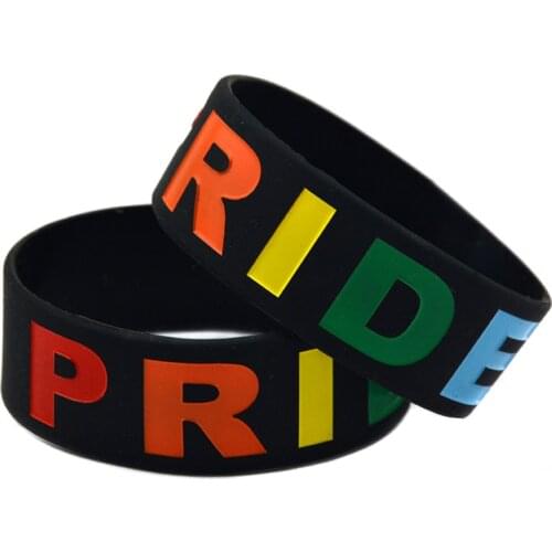 1PC Pride Silicone Bracelet One Inch Wide Debossed Rainbow Colors