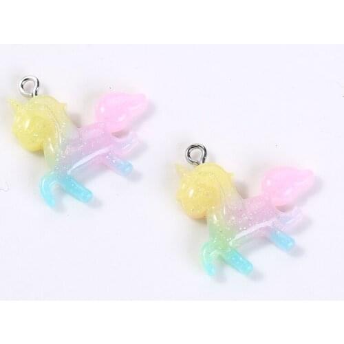 16pcs/lot 26*25mm glitter unicorn charms Gradient color Flatback Resin Cabochons for headwear accessories and phone deco