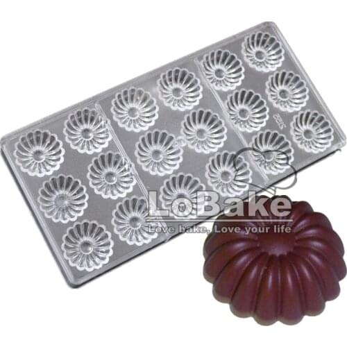 18 cavities high quality round fun flower shape PC Polycarbonate plastic candy fondant mold for chocolate formas baking tools