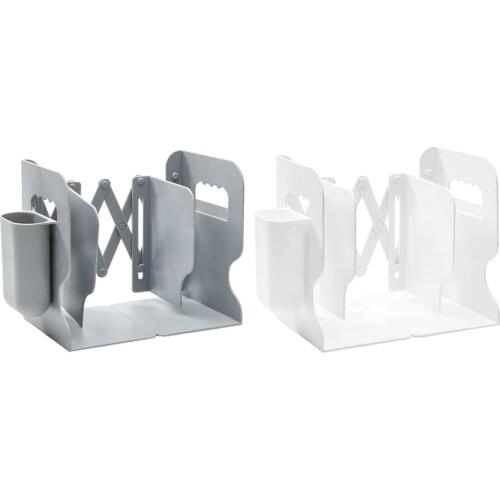 2 IN 1 Adjustable Book Holder Bookends with Pen Holder Students Desk Magazine File Holder Organizer Office Stand Rack Save space