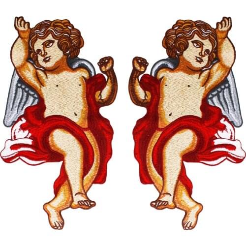 5pairs Mirror Large Fashion Embroidery Angel Boys Fabric Patches Motif Badge Applique Sew on for Clothes Decorated Sewing TH1066