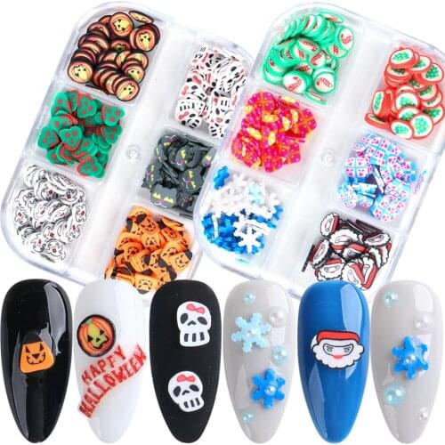 6/12 grids 2021 new nail art jewelry soft pottery Halloween Christmas series cute snowman snowflake pumpkin decoration