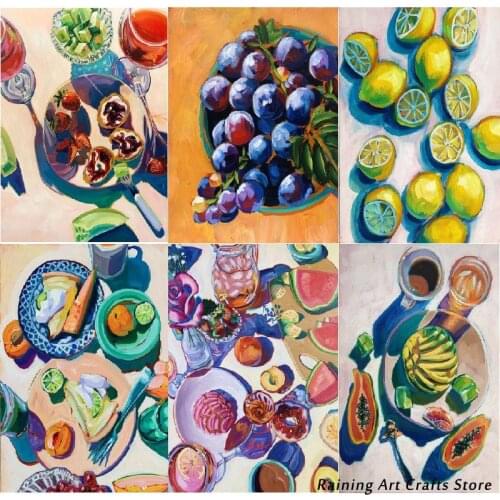 5D Diy Diamond Painting Food Fruits Grape Lemon Cross Stitch Kits Embroidery Full Square Round Drill Mosaic Pictures Home Decor