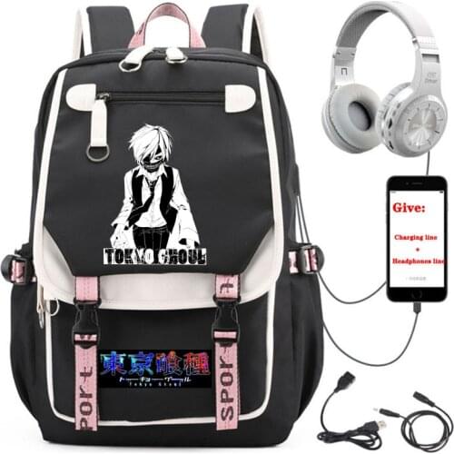Anime Tokyo Ghoul backpack student School book Bag Women men Travel Backpack USB Charging teenagers Laptop packsack