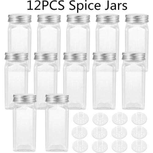 BESTONZON 12PCS Spice Jars Square Glass Containers Seasoning Bottle Kitchen and Outdoor Camping Condiment Containers with Cover