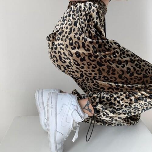 Leopard Print Pant Women Loose Pants High Waist Elastic Pants pantalones de mujer Casual Straight-leg Trousers ropa mujer