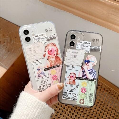Cartoon Boy&Girl Pattern Phone Cases for iPhone 12 Cute Poster Label Transparent Covers for iPhone 11/7/8/X/XR/XS/MAX Shells