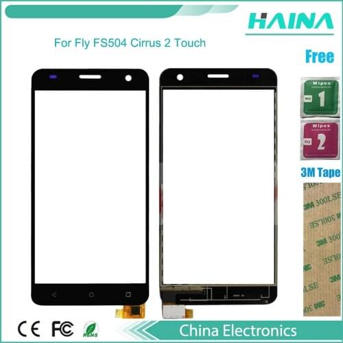 Black/white color with TP For Fly FS504 Cirrus 2 Touch Panel Sensor Touchscreen Digitizer Front Glass Replacement +3M stickers