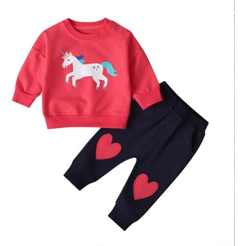 2020 Boys Sets 2PCS Tops+Pants Cotton 6-24M Cartoon Unicorn Print Children Sweatshirts Autumn Boys Clothing Sets Full Sleeve