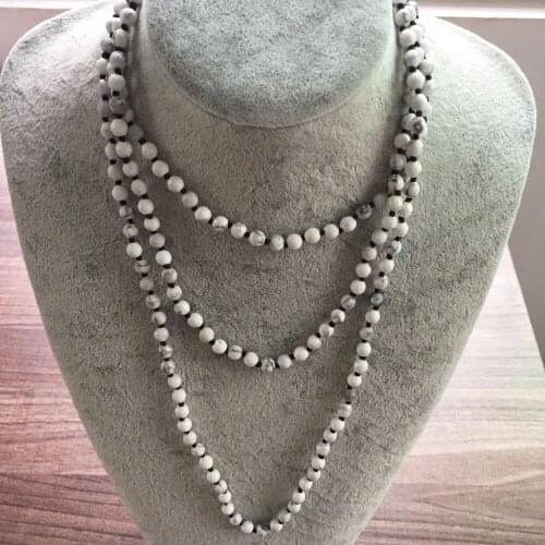 42inch/60inch Nature Stone 6MM Section White Howlite Necklace Long Necklaces Hand Knotted Yoga Mala Beads Endless Infinity Bead
