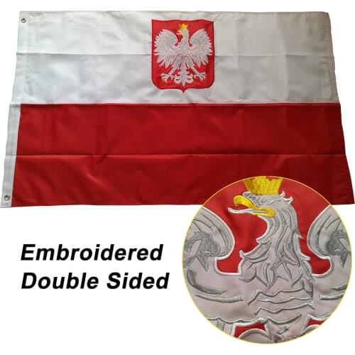Double-sided Embroidered Sewn Poland Flag Polish National Flag World Country Banner Oxford Fabric 3x5ft 150x90cm, free shipping