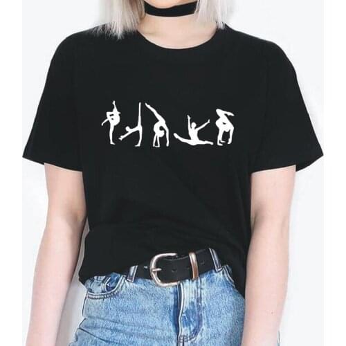 Funny Gymnastics Pose Print T Shirt Women Tops Summer Cotton Short Sleeve Tee Shirt Femme Harajuku Casual Tshirt Camiseta Mujer