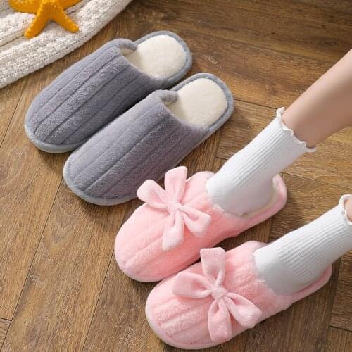 FZNYL Winter Lovers shoes High Quality Sweet Cute Bow Warm Plush Flat With Indoor Non-slip Fluffy Shoes