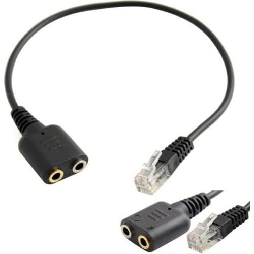 Headset Cable 2 X 3.5mm to RJ9 Jack Adapter Convertor for Connecting your own Analog Headphone Headset to Chat Telephone Using