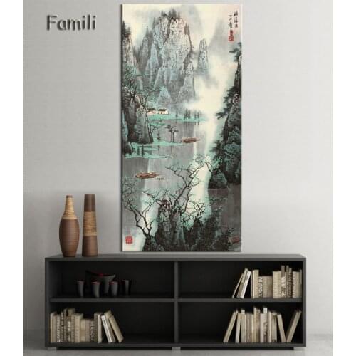 Huge Size Canvas Print Painting, Classic Chinese Ink painting Landscapes Large Size Wall Picture For Living Room Home Decor-7