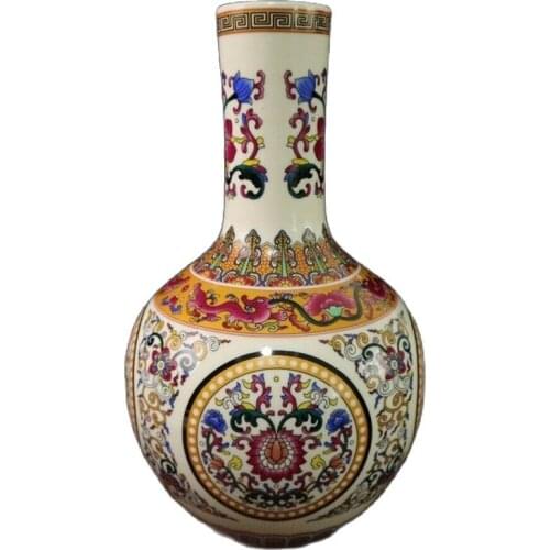 China Old porcelain Pastel Enamel colorful flower pattern celestial globe vase
