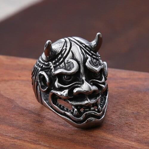 Gothic Skull Bull Head Ring Men Punk Hip Hop Japanese Demon Stainless Steel Skull Rings For Men Fashion Jewelry