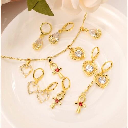 Gold dubai cz crystal multicolor stone Jewelry Sets Earrings Pendant necklace chain bridal Women Party wedding mother gifts
