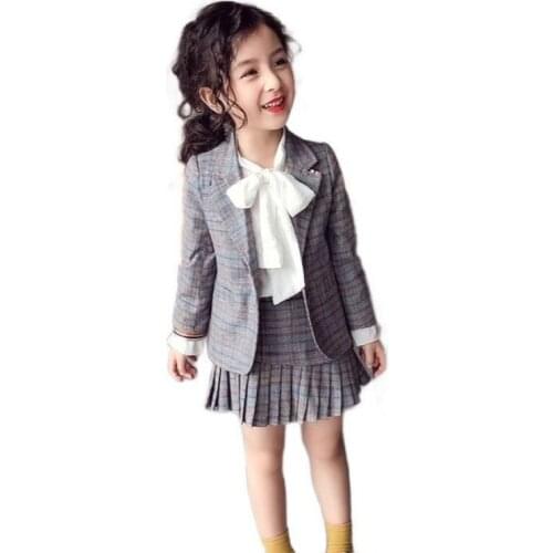 New Teenage girls clothing set kids tracksuit for girls suit school uniform plaid girls clothes spring 3pcs children clothes