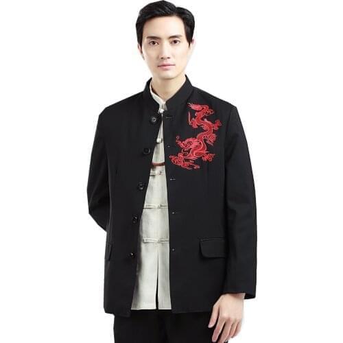 Shanghai Story Long Sleeve Chinese Traditional clothing Chinese Button Mens Dragon embroidery mandarin collar Jacket for men