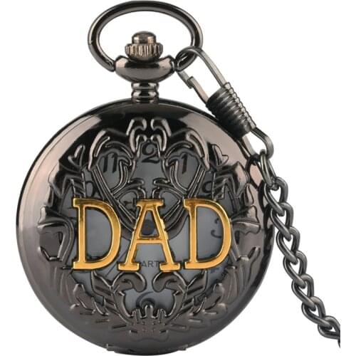 DAD Quartz Vintage Pocket Watch Hollow Fobs Clock for Father Necklace Pendant Fathers Day Birthday Gifts Reloj De Bolsillo