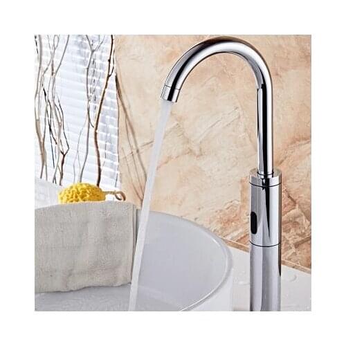 Brass Chrome Plated Bathroom Sensor Faucet Cold 42CM height DC6V&AC220V Automatic Water Saving Basin sensor Tap hot and cold mix