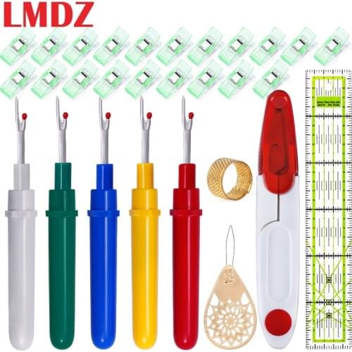 LMDZ 29Pcs Sewing Scissors Kit Stitch Unpicker Tailor Ruler Plastic Clips Thimble Threader For Embroidery Tailoring Accessories