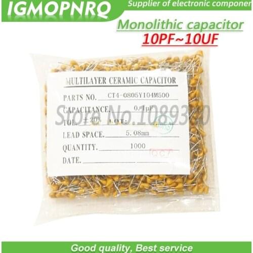 1000Pcs 50V monolithic ceramic capacitor 10PF~ 10UF 22PF 33NF 220NF 1NF 1UF 2.2UF 100NF 330NF 0.1UF 102 104 105 106 103 473 331