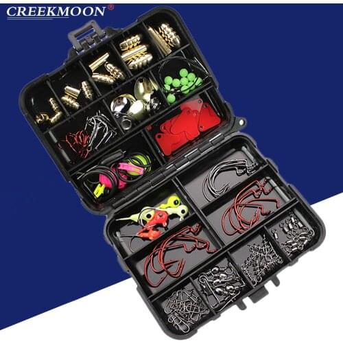128pcs/Box Fishing Accessories Set Kit Gadget Sea Fishing Rock Fishing Box Swivel Crank Hooks Plumb Copper Sinkers Hooks Tools