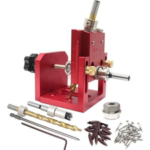 Pocket Hole Drill Guide Dowel Jig Oblique Hole Locator Drilling Tool Kit Aluminium with 9mm 15MM Drill Bit Woodworker DIY Tools