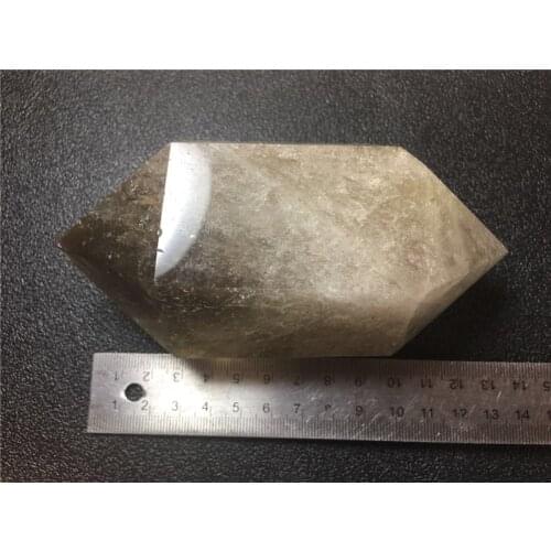 Natural gray double-pointed crystal column weighing about 0.8kg, specimen of tea-colored crystal double-pointed column