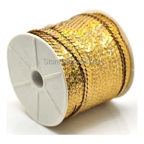 1 Roll(100 Yards) Gold Tone AB Color Sequins Trim 6mmhandmade accessories DIY supplies dress deco