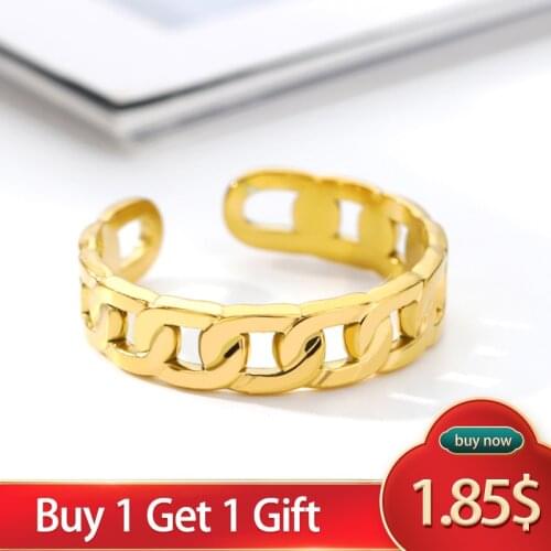 Opening Cuban Chain Rings For Women Men Gold Stainless Steel Ring Geometric Cuban Curb Link Finger Rings Hip Hop Punk Jewelry
