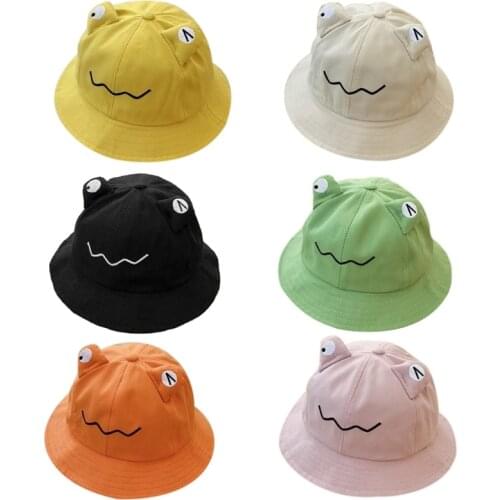 Toddler Kids Baby Cute Cartoon Frog Eyes Bucket Hat Wide Brim Sun Protection Solid Color Foldable Beach Fisherman Cap