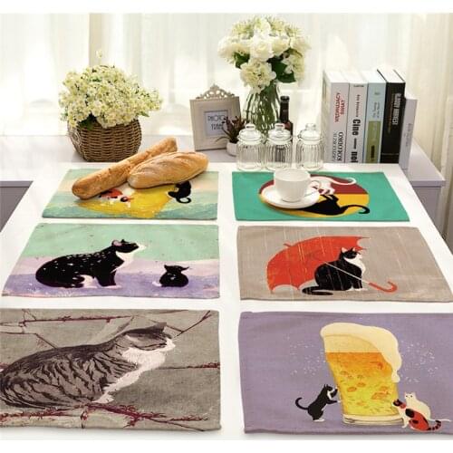 Animal Drink Coasters Cartoon Animals Place Mats Placemat Cats Dogs Dining Table Mat Cotton Linen Bowl Cup Mats kitchen Pads
