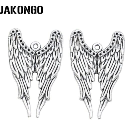 JAKONGO Tibetan Silver Plated Angel Wings Charms Pendants for Jewelry Making Bracelet DIY Handmade Craft 37x22mm