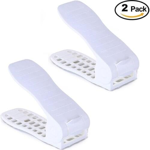 Adjustable Shoe Storage Space Rack Saver Organizer - 2 Pack (White) the Living Room and Bathroom Utility Rack