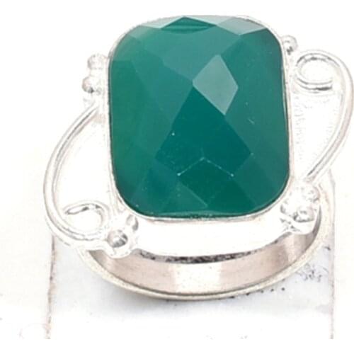 Carved Green Onyx Ring Silver Overlay over Copper, Hand Made Women Jewelry gift, USA Size : 8