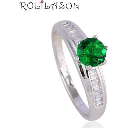 ROLILASON Fashion Green Crystal Zircon silver color Ring Charming Wedding Set for womenJR2082