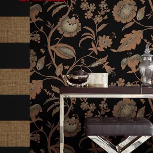 Luxury Creative Pearlescent Printing Non-woven Wallpaper Modern Fashion Black Dark Flower Sparkle Living Room Bedroom