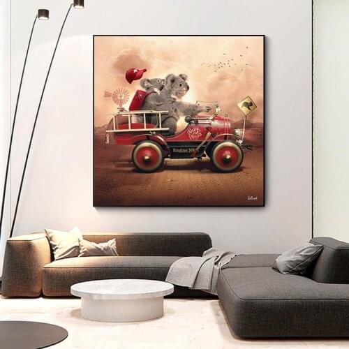 Cartoon Koala Driving To Adventure Nordic Posters and Prints Wall Art Print Canvas Painting Nursery Wall Pictures Kids Room