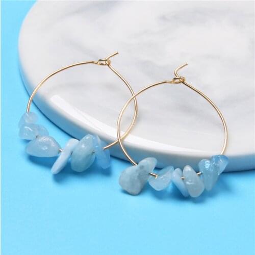 Fashion Aquamarines Dangles Chips Stone Drop Earrings Round Circle Drop Earrings for Women Crystal Eardrop Jewelry Party Gift