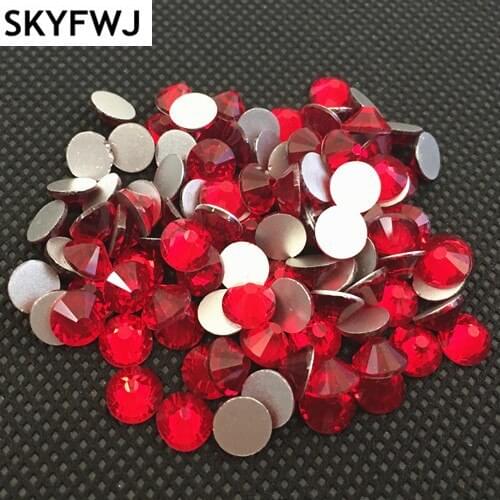 Siam Red Color ss3-ss34 Round Flat Back Nail Art 3D Glass Crystals Glue On Non Hotfix Rhinestones