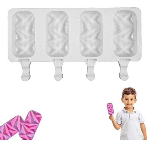 4-Cavity Silicone Ice Cream Mold Diamond Big Oval DIY Homemade Popsicle Moulds Dessert Ice Pop Lolly Maker Reusable Tool