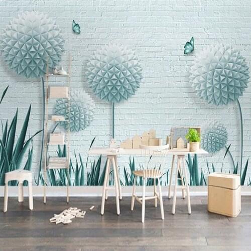 Modern 3D Stereoscopic Ball Butterfly Dandelion Brick Wall Wallpaper Murals Dining Room Living Room TV Background Decor Mural