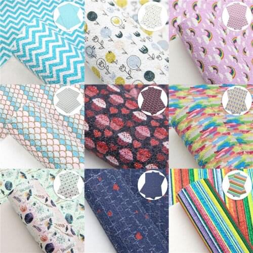 Rainbow Striped Printed Faux Leather Sheets Shimmer Chunky Glitter Synthetic Leather Fabric 20x33cm for DIY Hair Bows Crafts