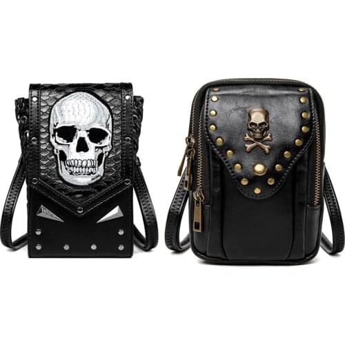 Dark Medieval Style Unisex Renaissance Steampunk Package Golden Silver Skull Personality Scare Schoolbag Gothic Mobile Phone Bag
