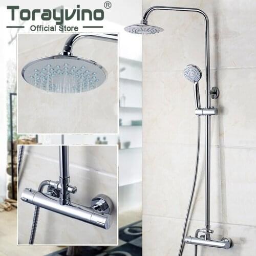 Torayvino Luxury Bathroom Shower Faucet Set Chrome Polished Wall Mounted Rainfall Shower Hot & Cold Mixer Water Top Quality Tap