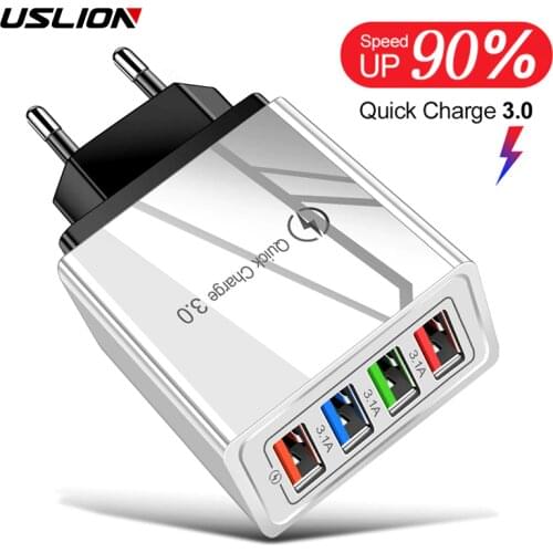 USLION USB Charger Quick Charge 3.0 Phone Adapter for iPhone 11 X 7 Xiaomi Tablet Portable Wall Mobile Fast Charger EU US Plug