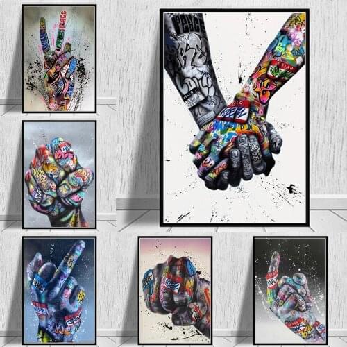 V Gesture Victory Picture Inspiring Poster And Prints Graffiti Street Art Canvas Wall Painting Decor Cuadros For Living Room